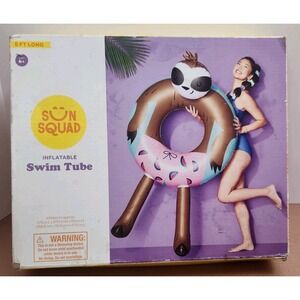 Sun Squad Cute Inflatable Lazy Sloth Swim Tube Novelty Float Raft 61"x37"x18"